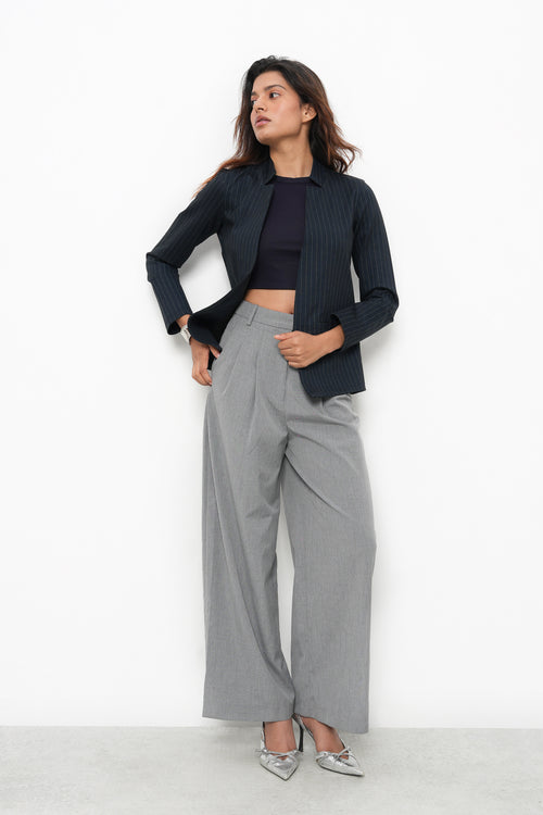 NAVY STRIPE FRONT OPEN BLAZER