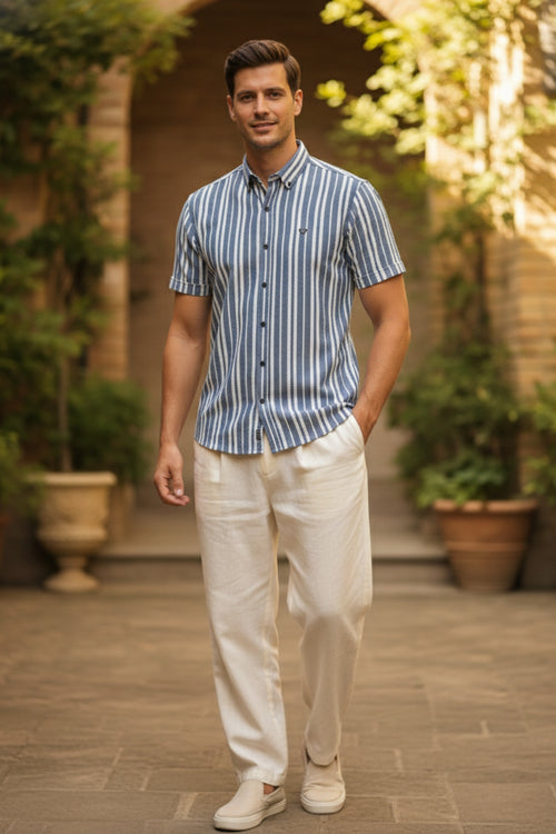 Slate & White Regular Fit Vertical Striped Shirt
