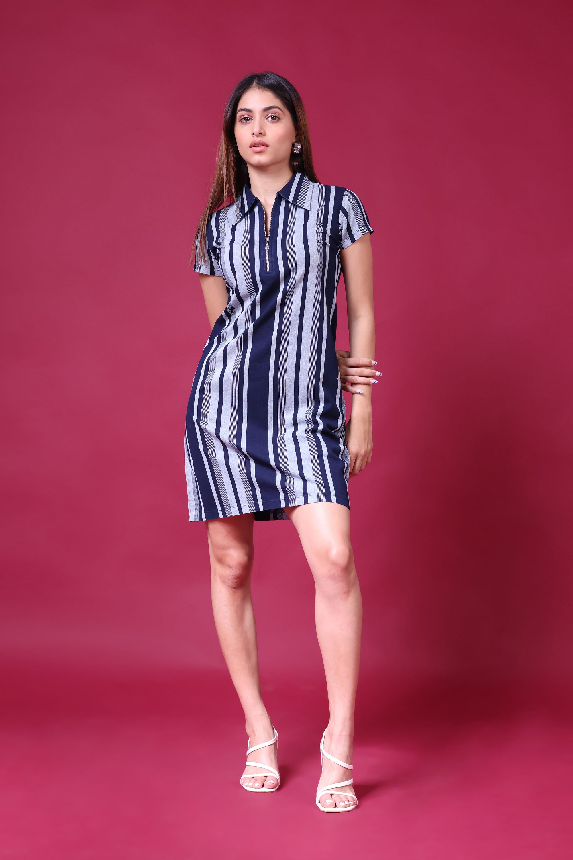 STRIPED DENIM KNIT WOMEN DRESS