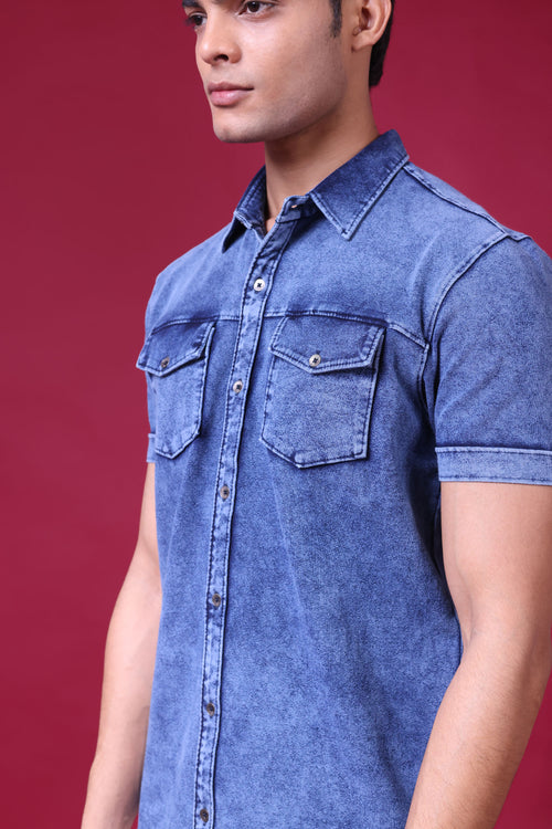 CLASSIC LIGHT DENIM KNIT SHIRT