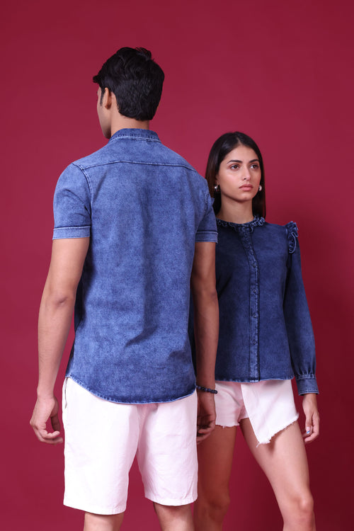 CLASSIC LIGHT DENIM KNIT SHIRT