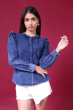 CLASSIC LIGHT DENIM KNIT WOMEN SHIRT