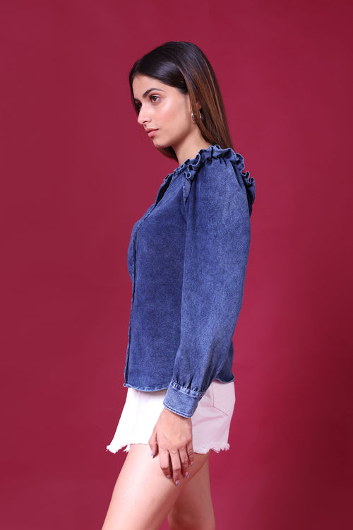 CLASSIC LIGHT DENIM KNIT WOMEN SHIRT