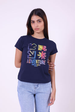 NAVY ADVENTURE GRAPHIC PRINT WOMEN T-SHIRT