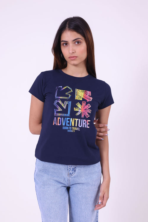 NAVY ADVENTURE GRAPHIC PRINT WOMEN T-SHIRT