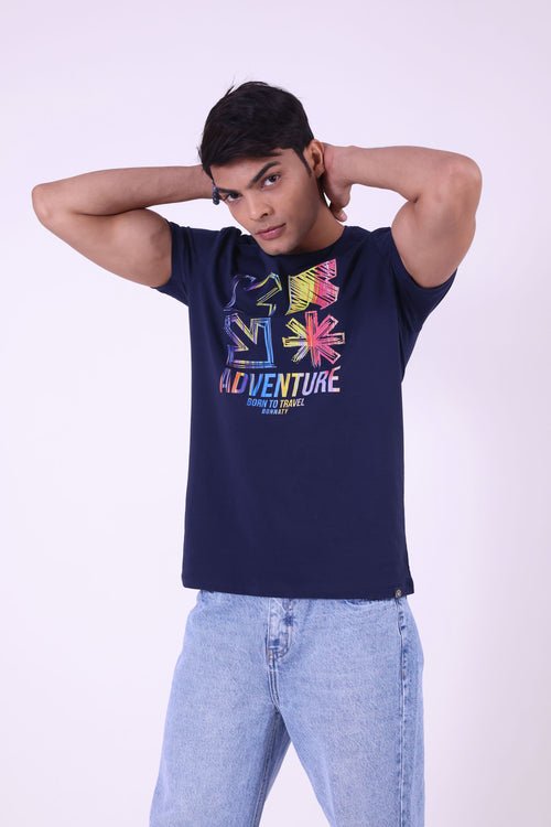 NAVY ADVENTURE GRAPHIC PRINT T-SHIRT