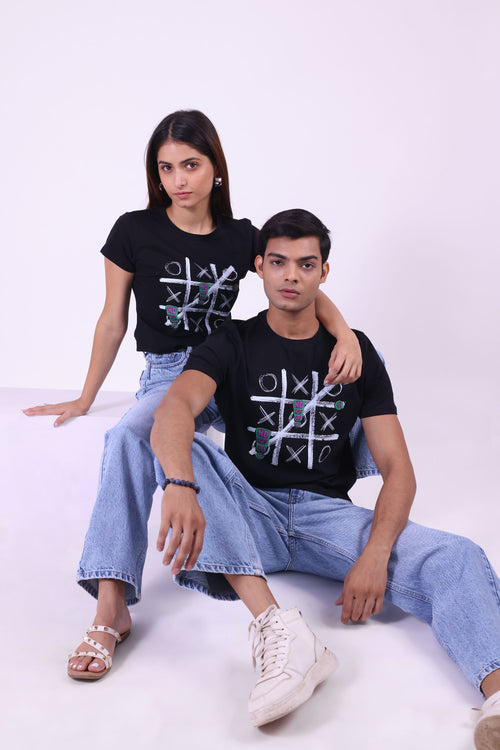 BLACK TIC TAC TOE PRINTED WOMEN T-SHIRT