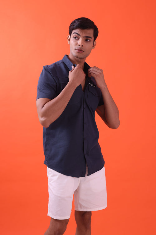 CHARCOAL HALF SLEEVES TWO POCKET FRONT YOKE SHIRT