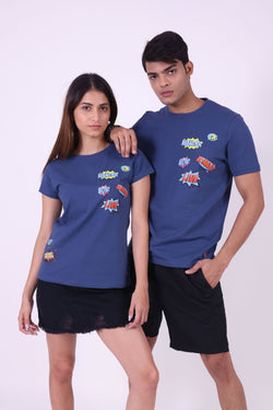 COBALT POP ART GRAPHIC PRINTED T-SHIRT