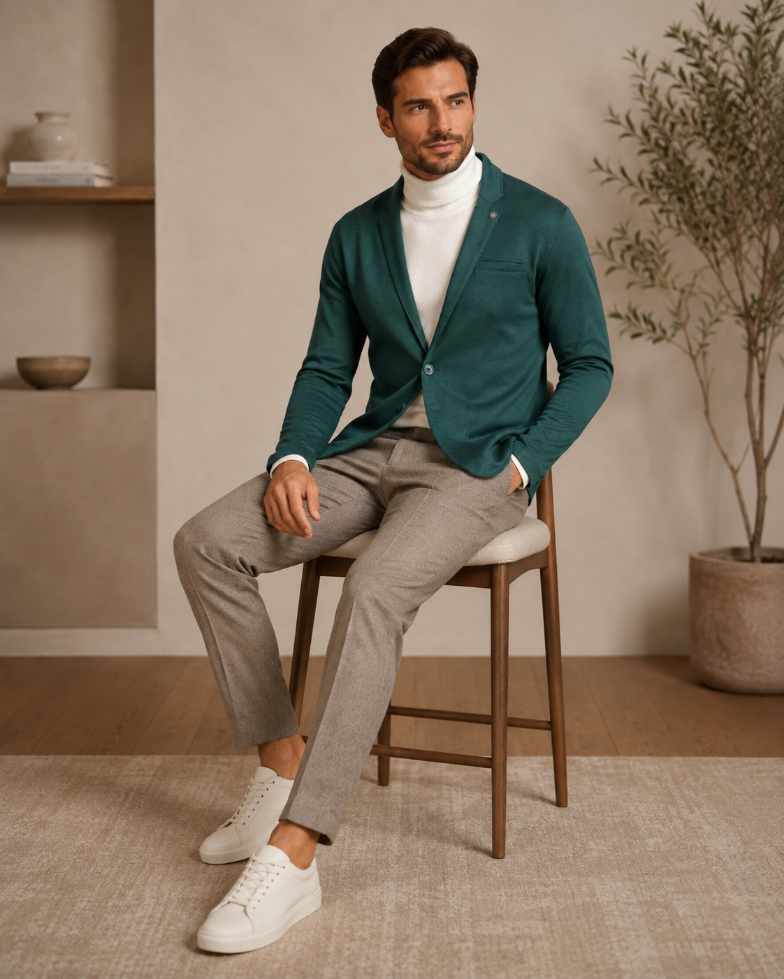 Men Evergreen Green Single-Breasted Casual Blazer