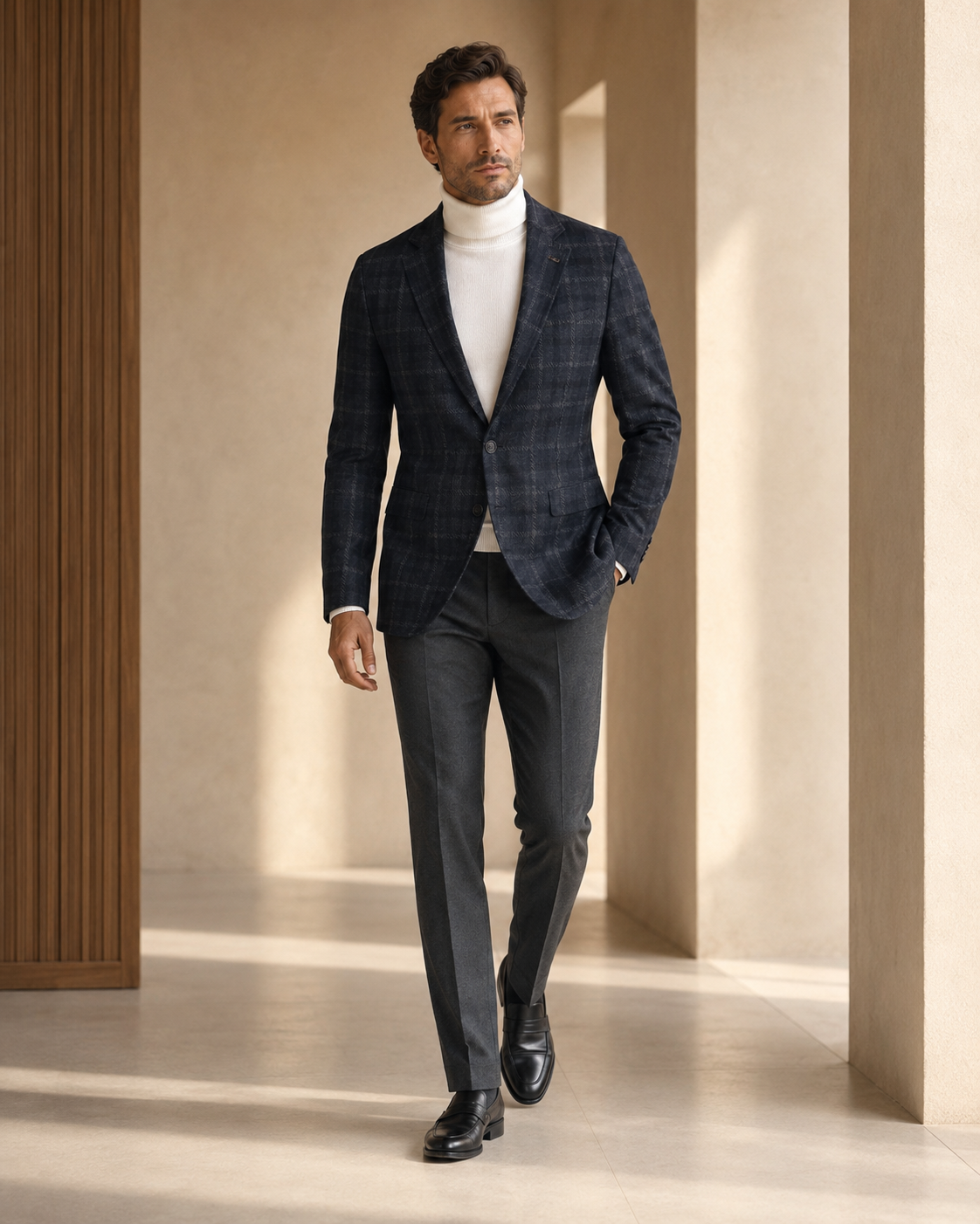 Men Charcoal & Dark Grey Checked Single-Breasted Casual Blazer