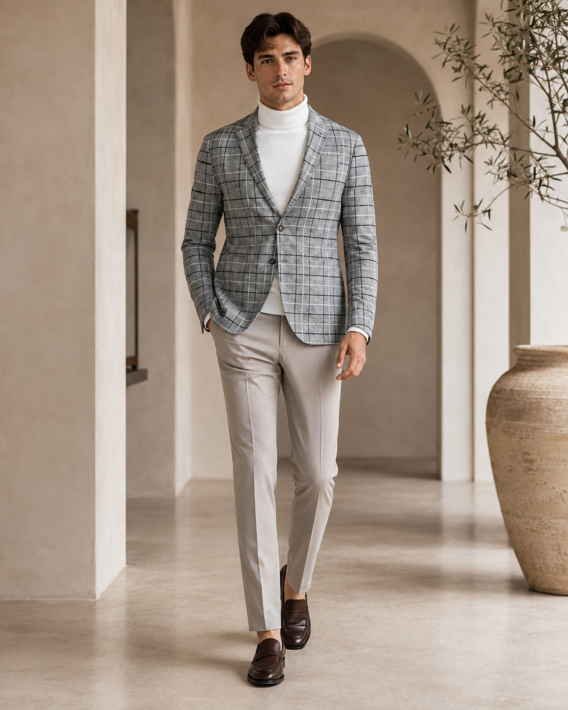 Men’s Grey Checked Casual Blazer-3