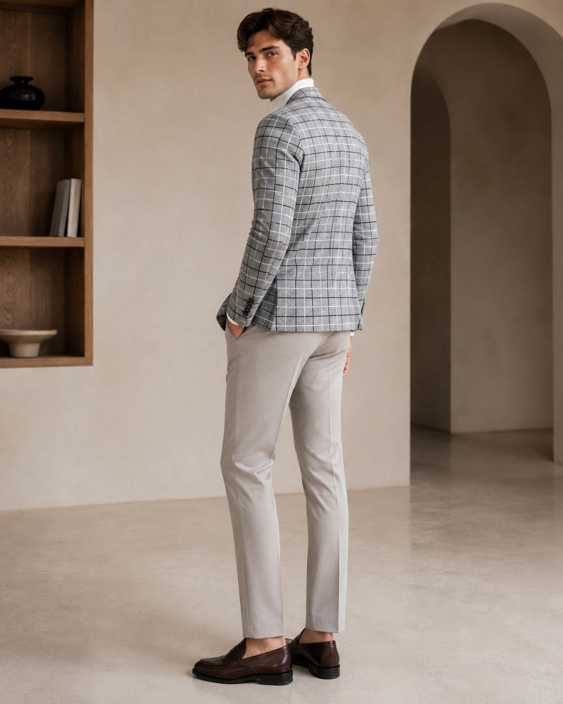 Men’s Grey Checked Casual Blazer-4