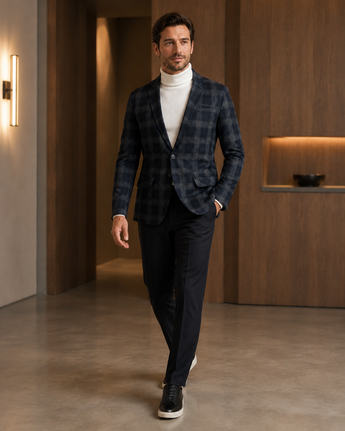 Men’s Dark Charcoal & Brown Plaid Blazer-3