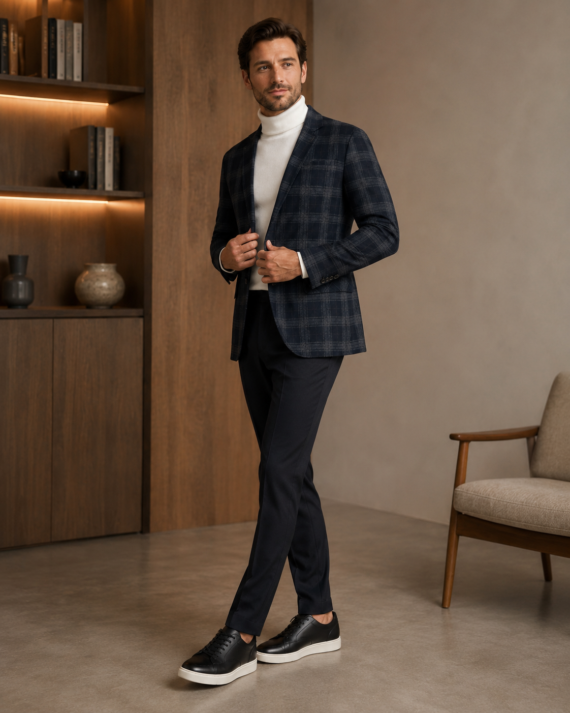 Men’s Dark Charcoal & Brown Plaid Blazer-4