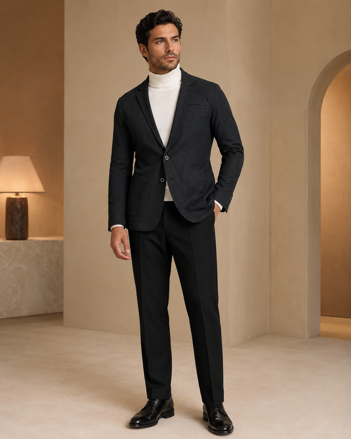 Men’s Black Textured Casual Blazer-3