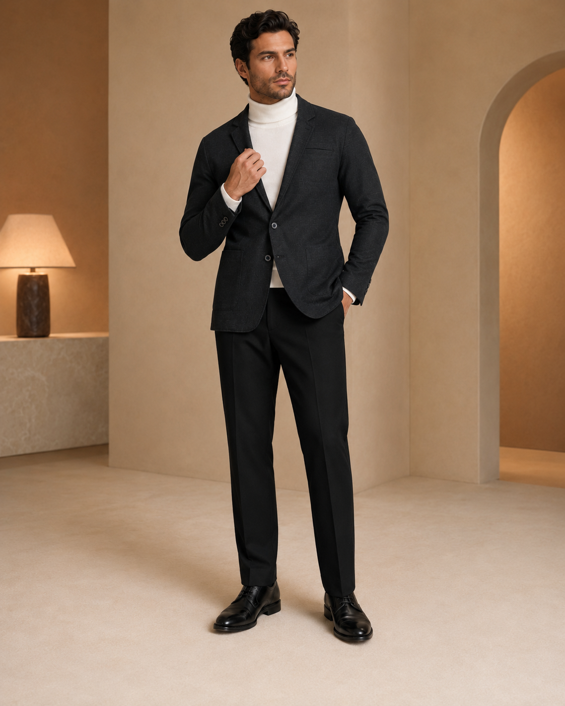 Men’s Black Textured Casual Blazer-4