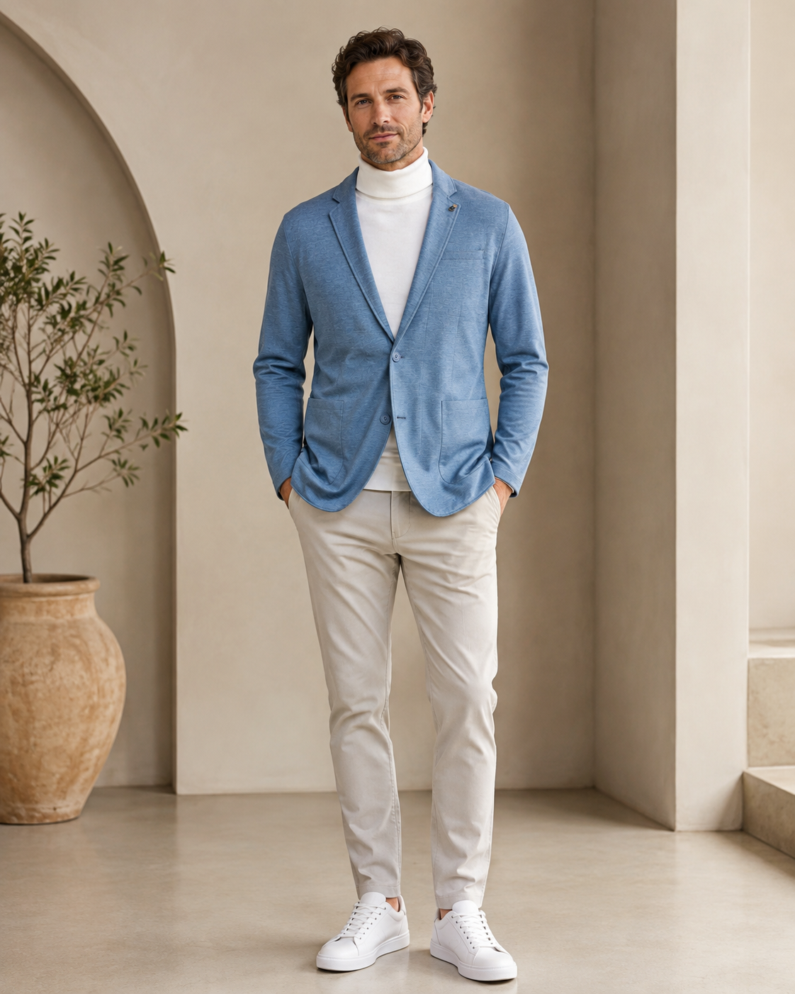 Men’s Sky Blue Textured Casual Blazer-3