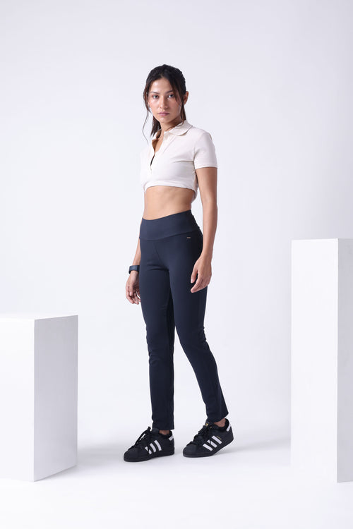 BLACK HIGH WAIST ANKLE LENGTH ATHLEISURE PANTS