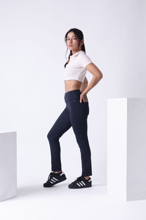 BLACK HIGH WAIST ANKLE LENGTH ATHLEISURE PANTS