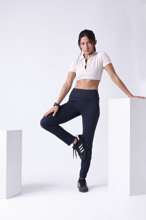 BLACK HIGH WAIST ANKLE LENGTH ATHLEISURE PANTS