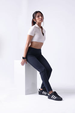 BLACK HIGH WAIST ANKLE LENGTH ATHLEISURE PANTS