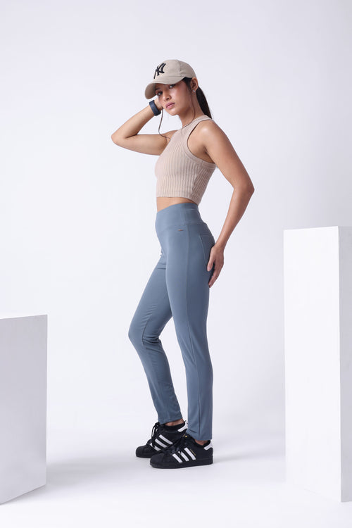 GREY HIGH WAIST ANKLE LENGTH ATHLEISURE PANTS