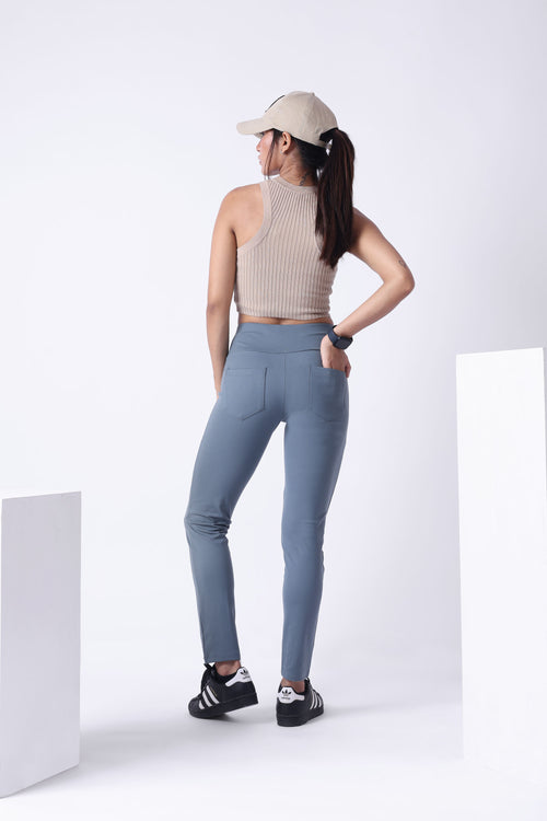 GREY HIGH WAIST ANKLE LENGTH ATHLEISURE PANTS