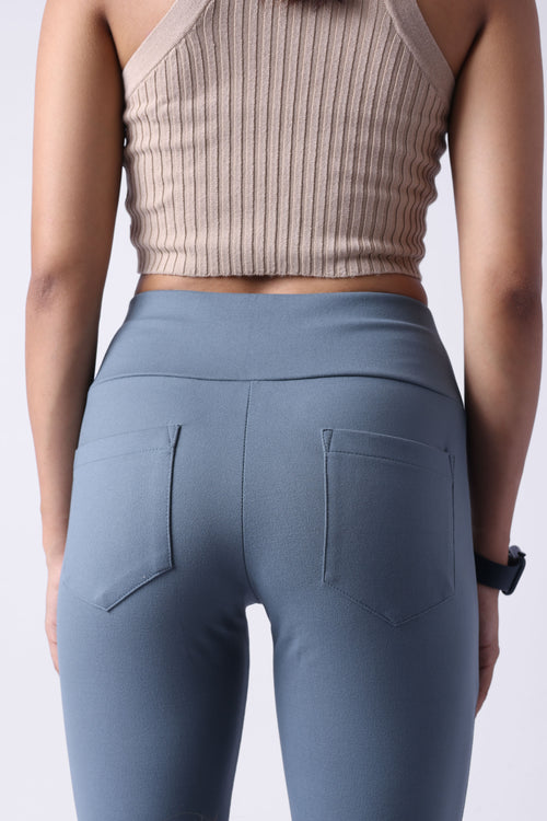 GREY HIGH WAIST ANKLE LENGTH ATHLEISURE PANTS