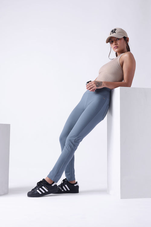 GREY HIGH WAIST ANKLE LENGTH ATHLEISURE PANTS