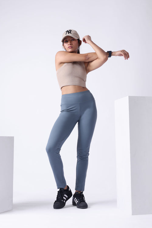 GREY HIGH WAIST ANKLE LENGTH ATHLEISURE PANTS