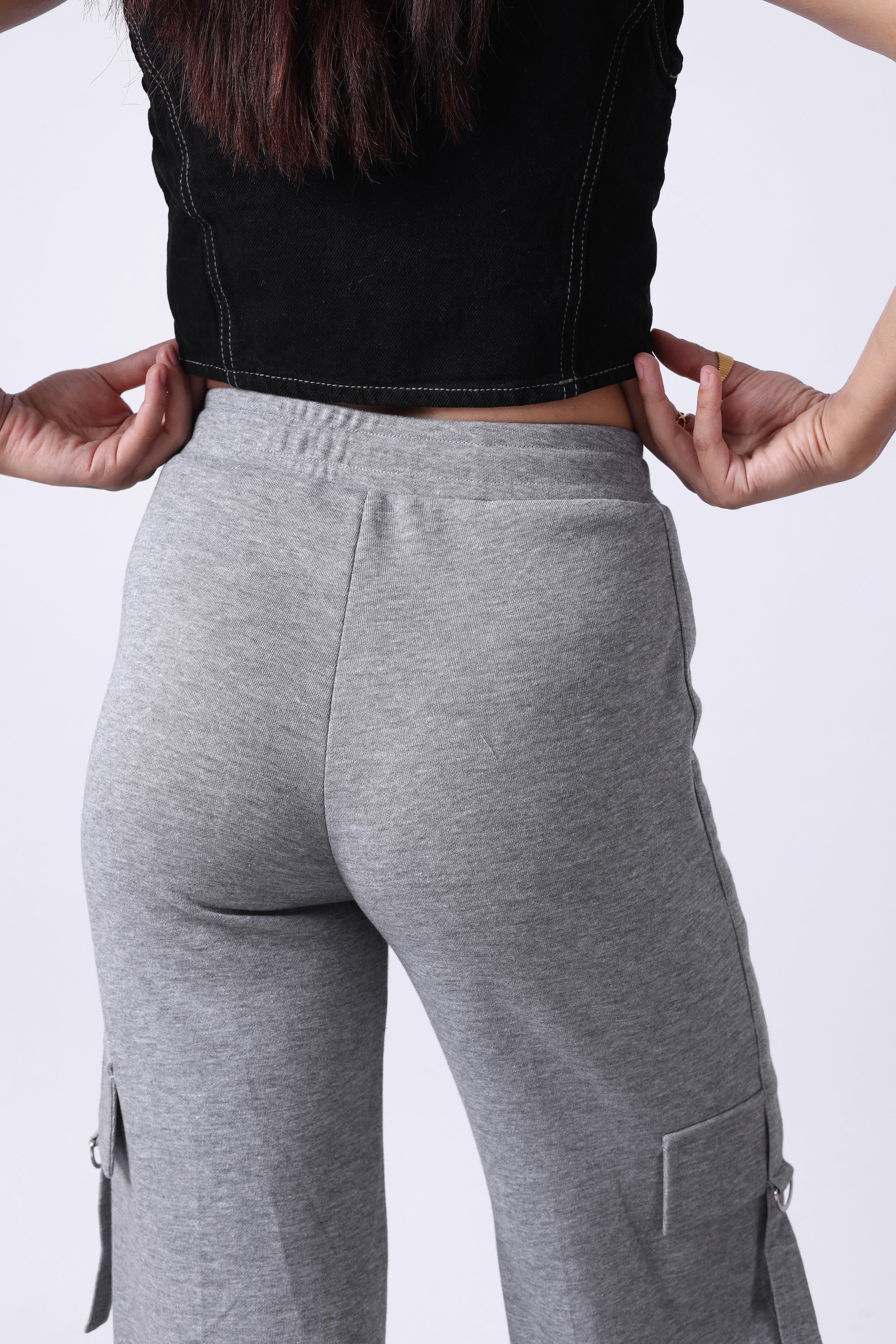 LIGHT GREY MELANGE WIDE LEG TRACK PANTS