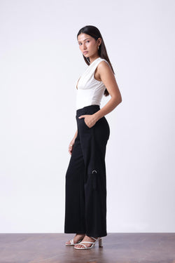 BLACK MELANGE WIDE LEG TRACK PANTS