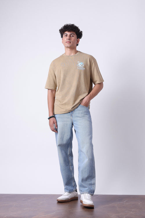 BEIGE ACID WASHED OVERSIZED T-SHIRT