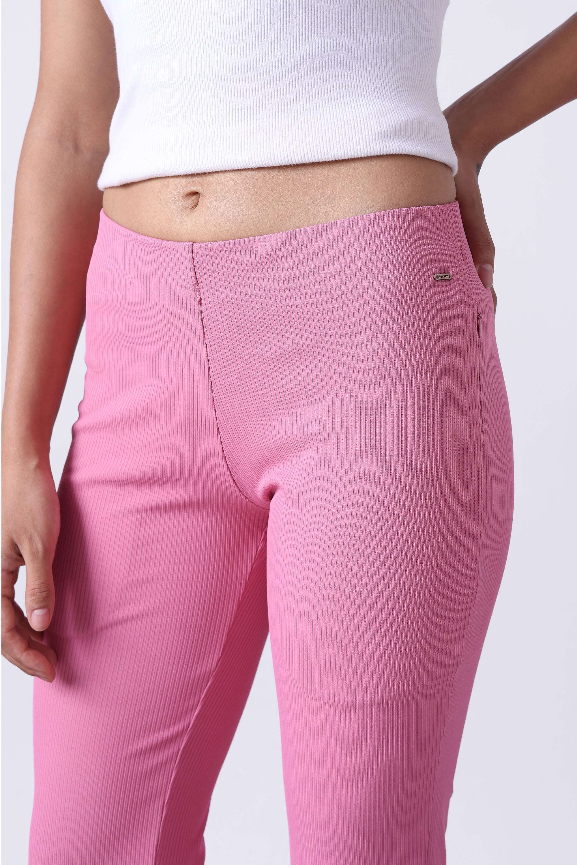 PINK MID RISE FLARE PANTS