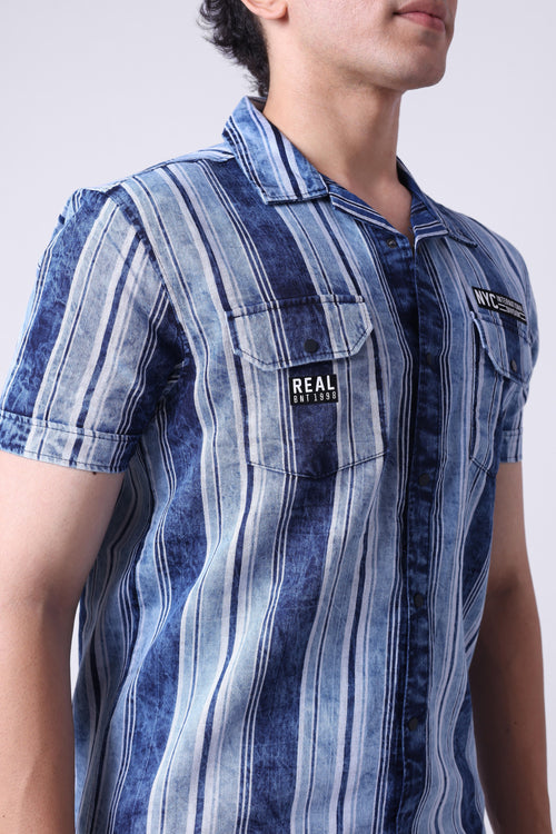 VERTICAL STRIPED DENIM SHIRT