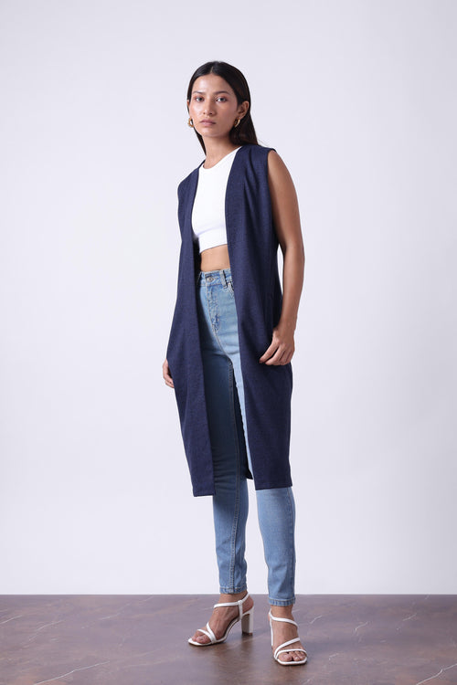 MELAGNE SLEEVELESS LONG LENGTH CARDIGAN