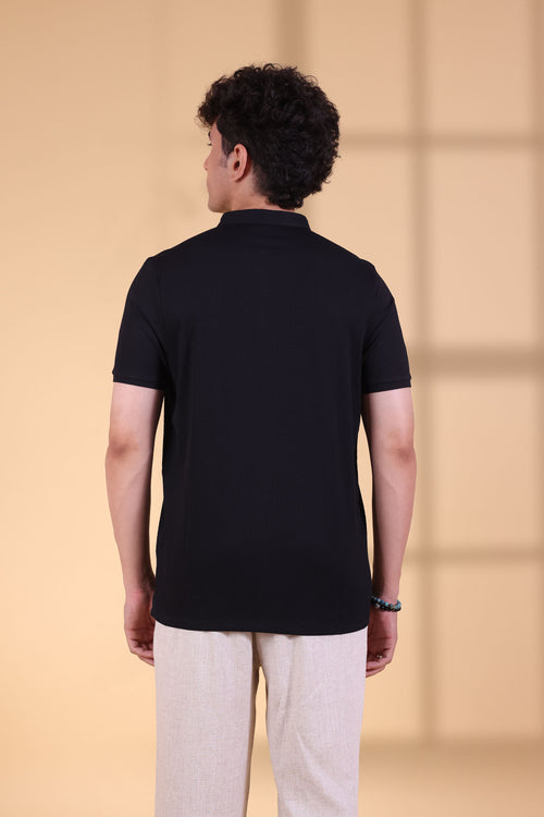 BLACK CONCEAL ZIPPER MANDARIN T-SHIRT