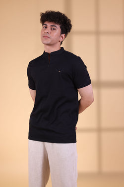 BLACK CONCEAL ZIPPER MANDARIN T-SHIRT