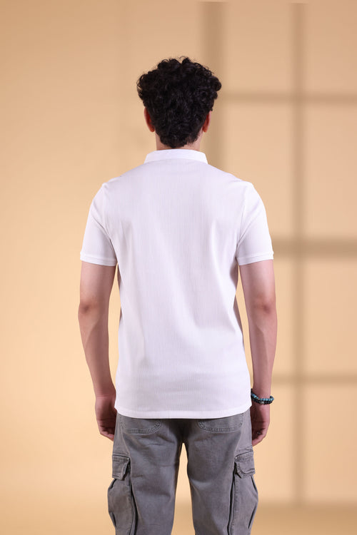 WHITE CONCEAL ZIPPER MANDARIN T-SHIRT