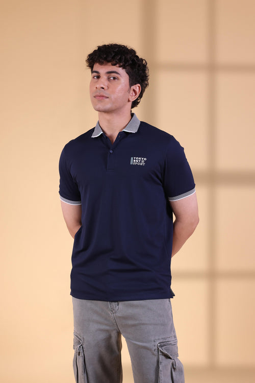 TOKYO BNT PRINTED NAVY BASIC MEN'S POLO T-SHIRT