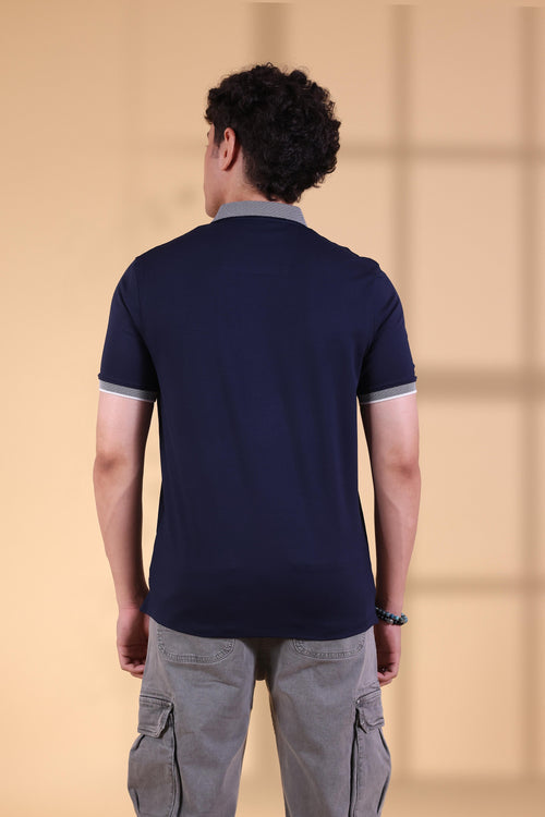 TOKYO BNT PRINTED NAVY BASIC MEN'S POLO T-SHIRT