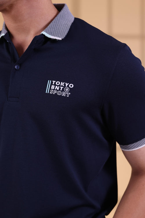 TOKYO BNT PRINTED NAVY BASIC MEN'S POLO T-SHIRT