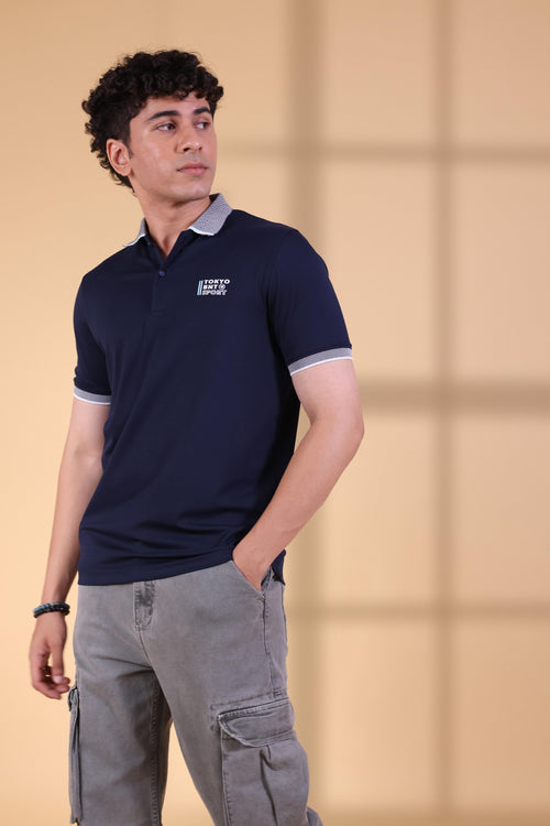 TOKYO BNT PRINTED NAVY BASIC MEN'S POLO T-SHIRT