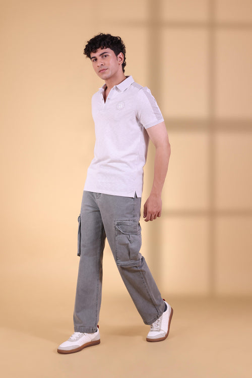 CEMENT TONAL RIBBED PLACKET POLO