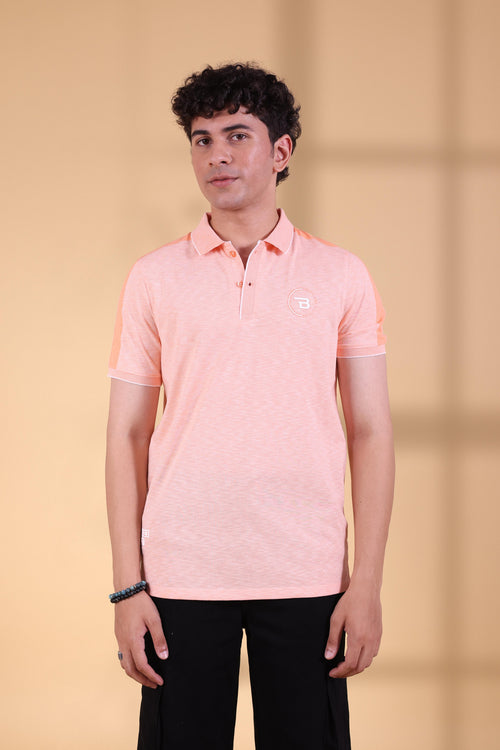 PEACH TONAL RIBBED PLACKET MEN'S POLO T-SHIRT