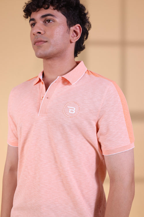 PEACH TONAL RIBBED PLACKET MEN'S POLO T-SHIRT