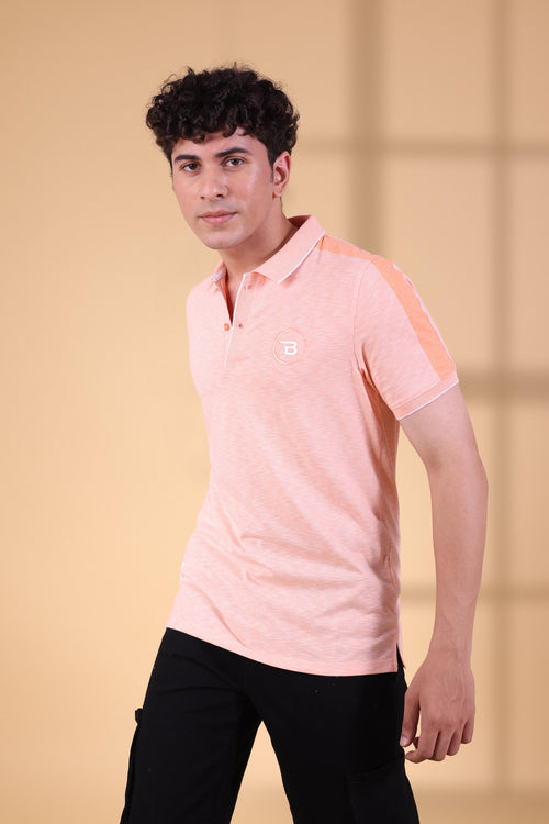 PEACH TONAL RIBBED PLACKET MEN'S POLO T-SHIRT