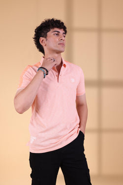 PEACH TONAL RIBBED PLACKET MEN'S POLO T-SHIRT