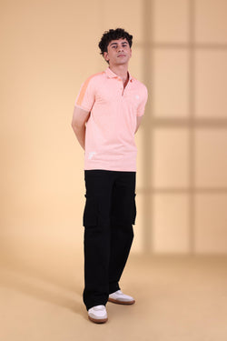 PEACH TONAL RIBBED PLACKET MEN'S POLO T-SHIRT